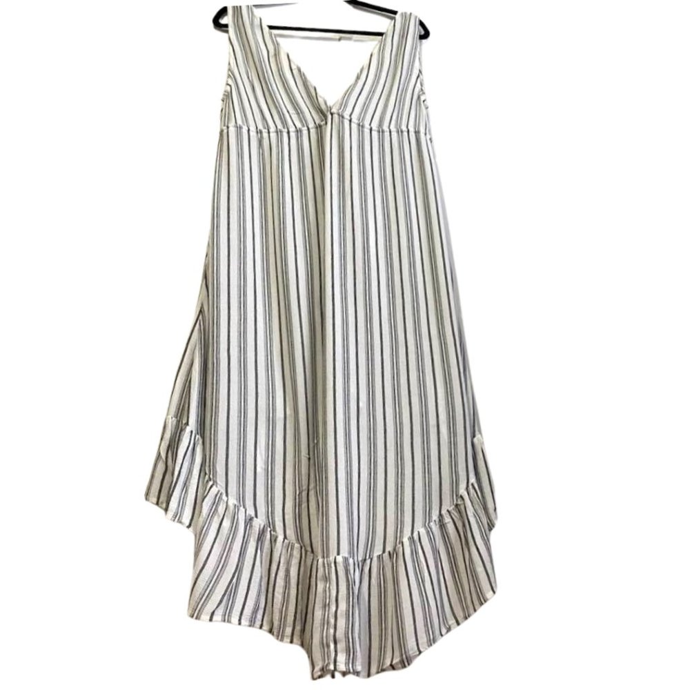 Saltwater Luxe Striped High Low Ruffle Hem Midi Dress Boho Coastal Small - Picture 4 of 9